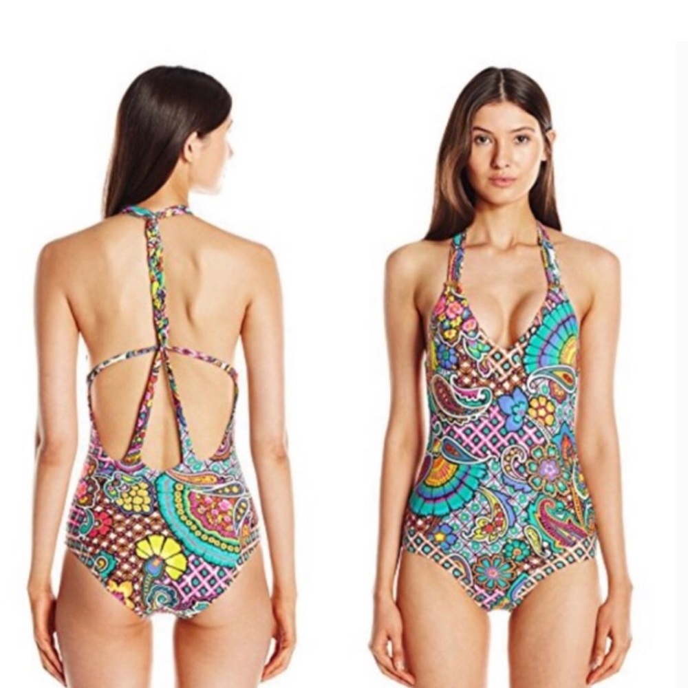 Trina Turk Swim And Spa Collection One Piece Swimsuit 6 NWT Gold Braided